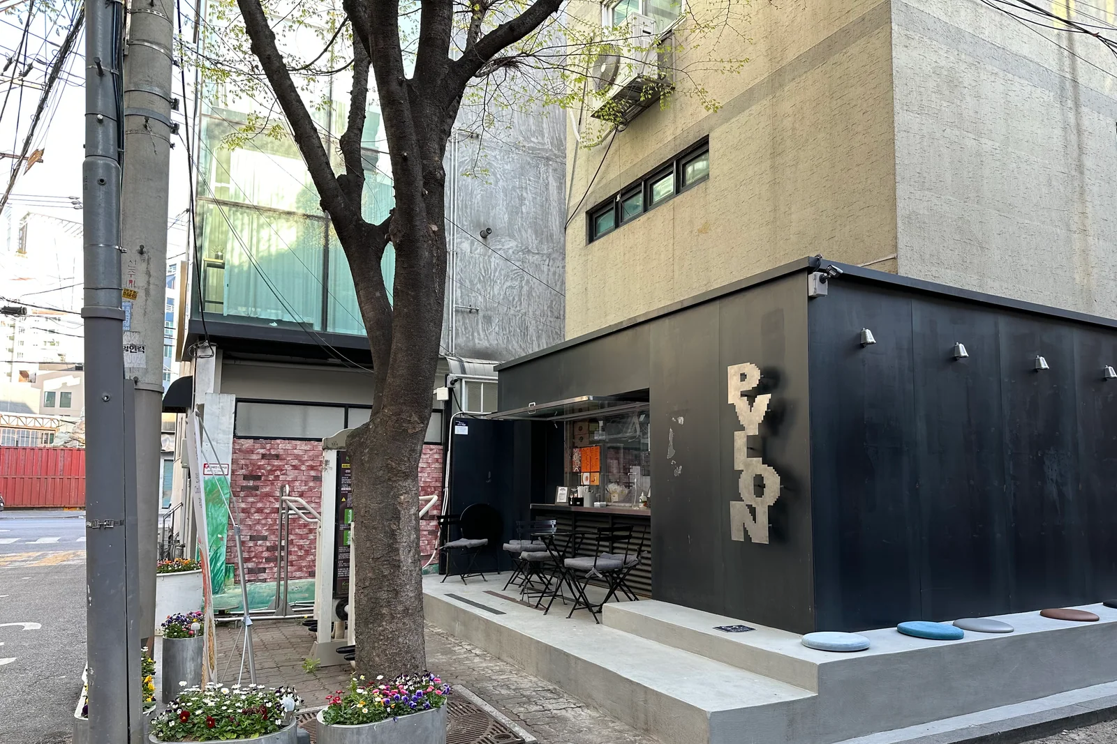 A cafe storefront along a street in Seongsu-dong, Seoul